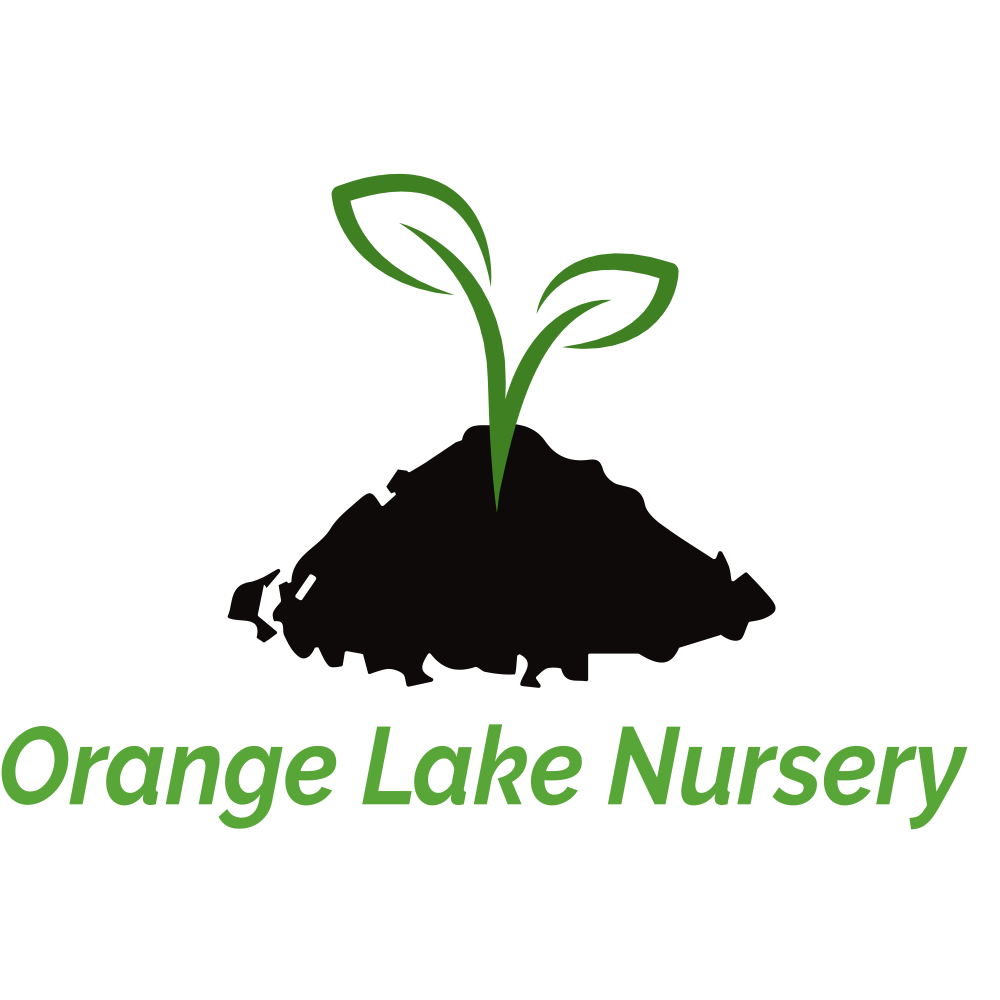 logo for Orange Lake Nursery with a plant growing out of a pile of dirt